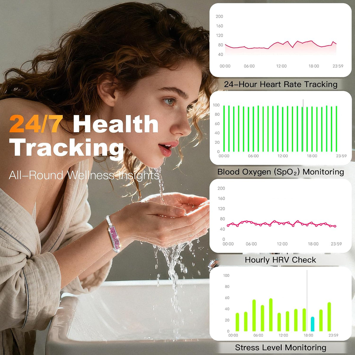 Smart Bracelet for Women - Fitness Tracker with Heart Rate, Sleep & Step ...