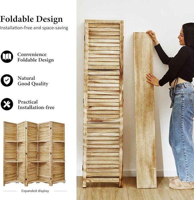 Partition Room Dividers, Folding Wood Privacy Screen