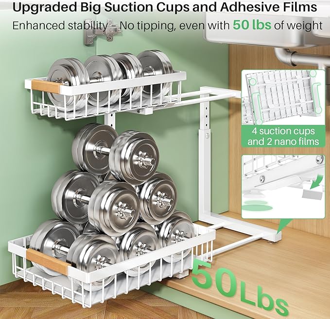 Pull out Cabinet Organizer, 1 Pack Under Sink Organizer, Slide out Metal