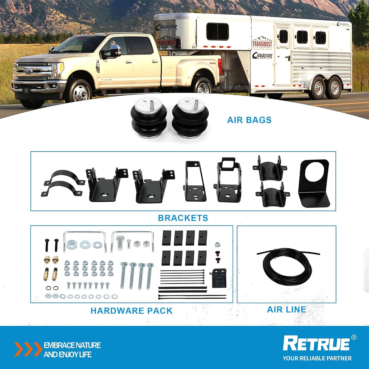 RETRUE Rear Air Bags Suspension Kit for 2011-2016 Ford F250 F350