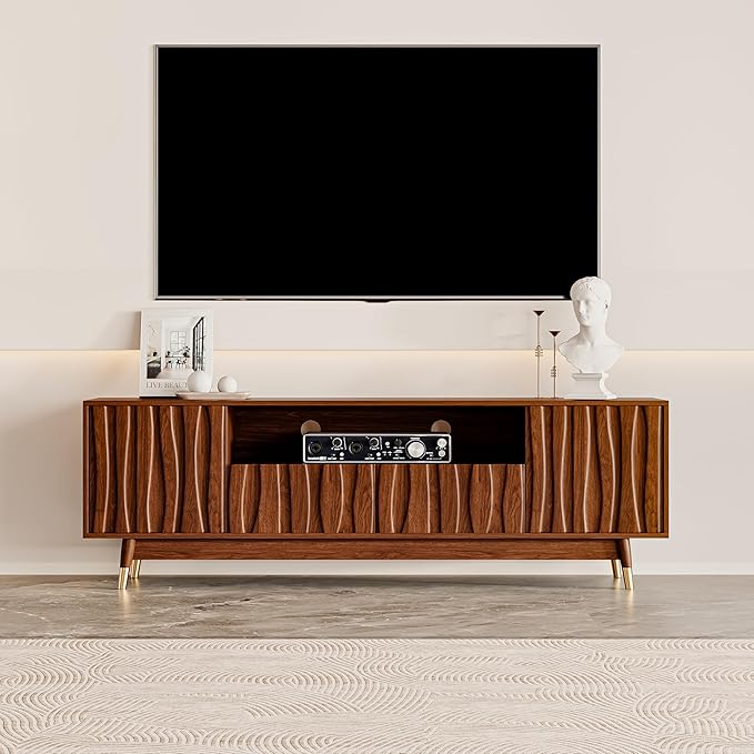 ATJafurn 66‘’ Brown Walnut Finish TV Stand