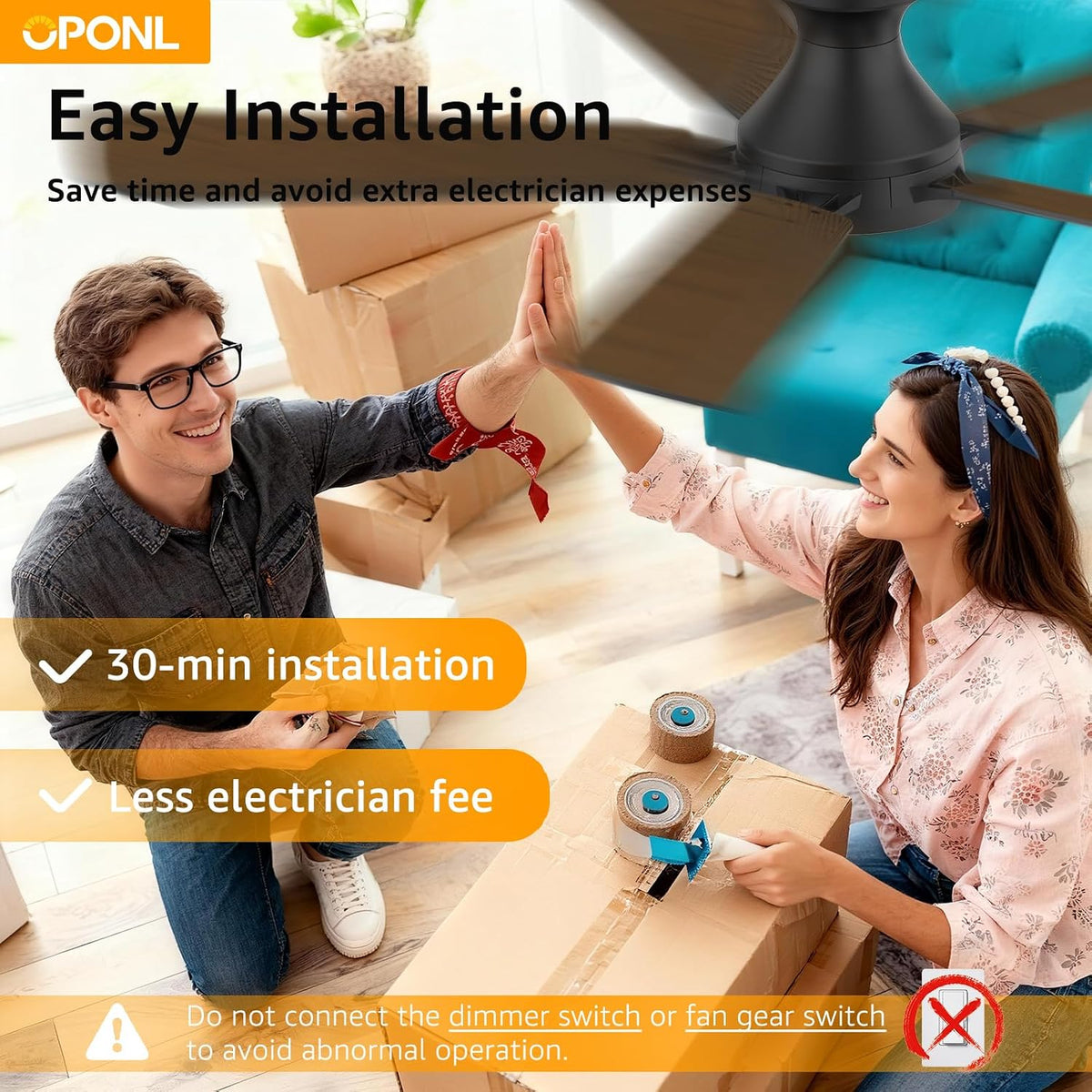 OPONL 52 inch Low Profile Ceiling fan with Light and Remote Control