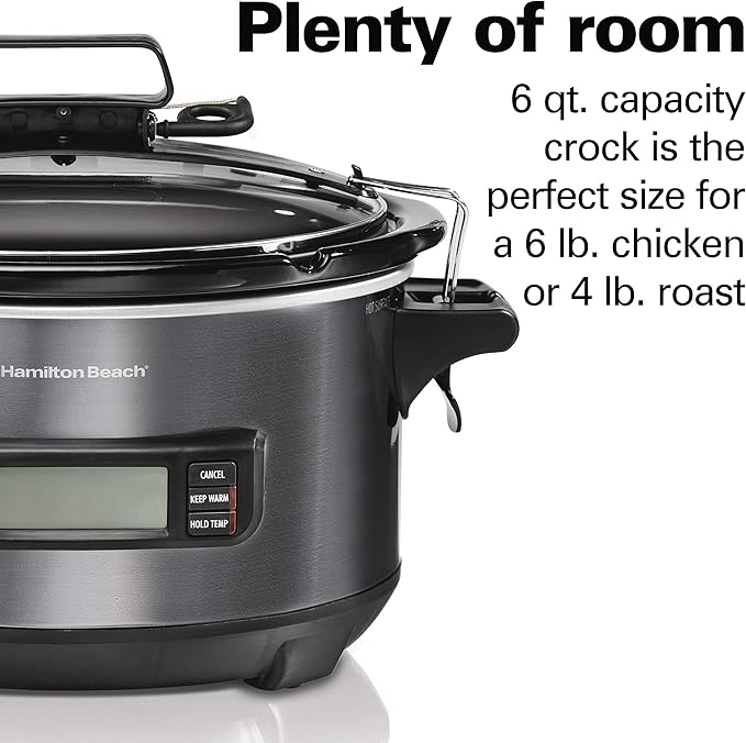 Hamilton Beach Portable 6 Quart Set & Forget Digital Programmable Slow Co...