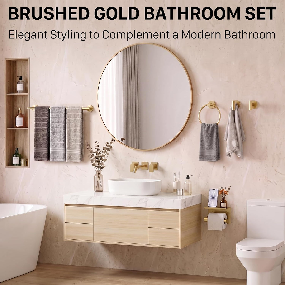 5-Piece 23.6 Inch Brushed Gold Bathroom Hardware Accessories Set