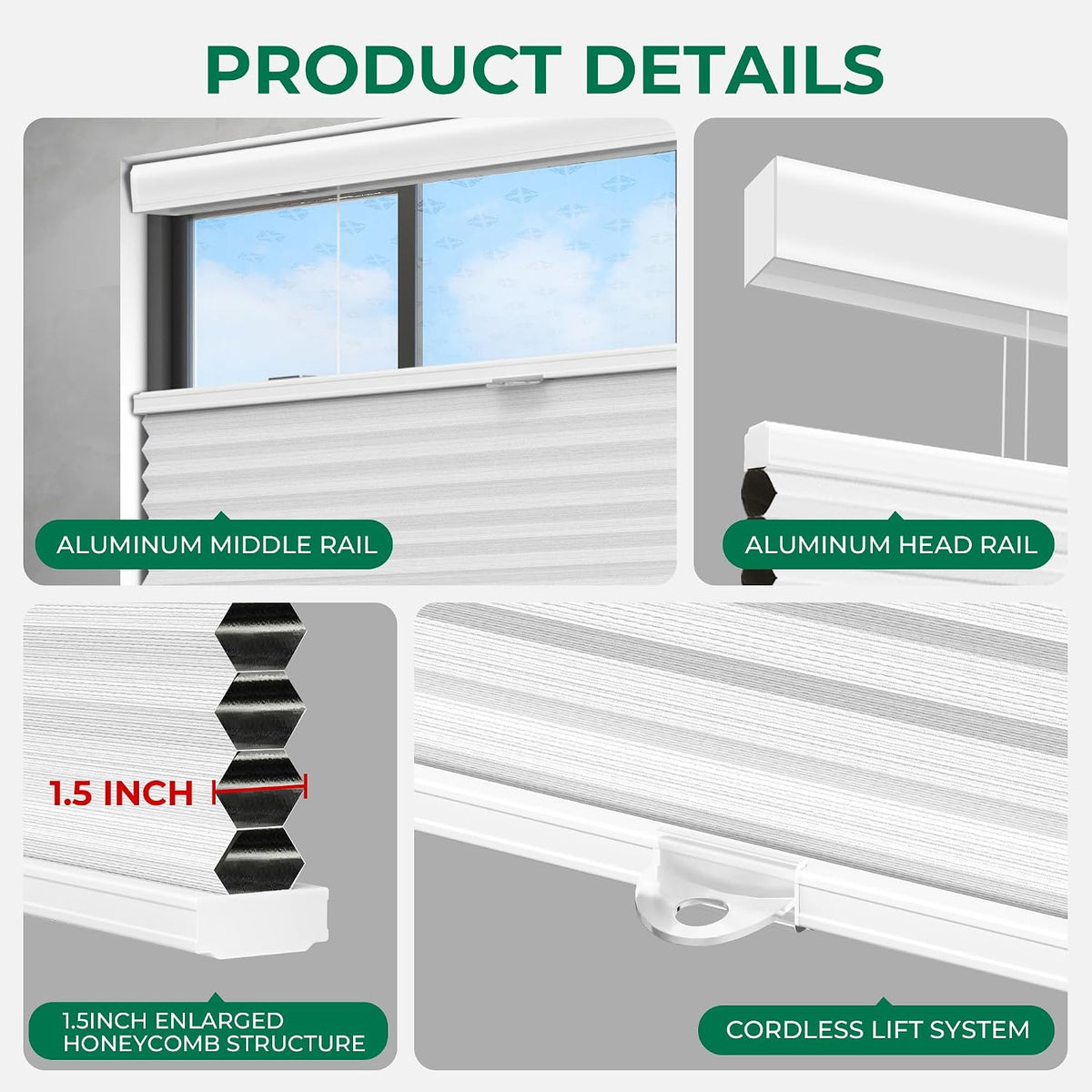 Allesin Top Down Bottom Up Cordless Cellular Shades,Thermal Insulation Honeyc...
