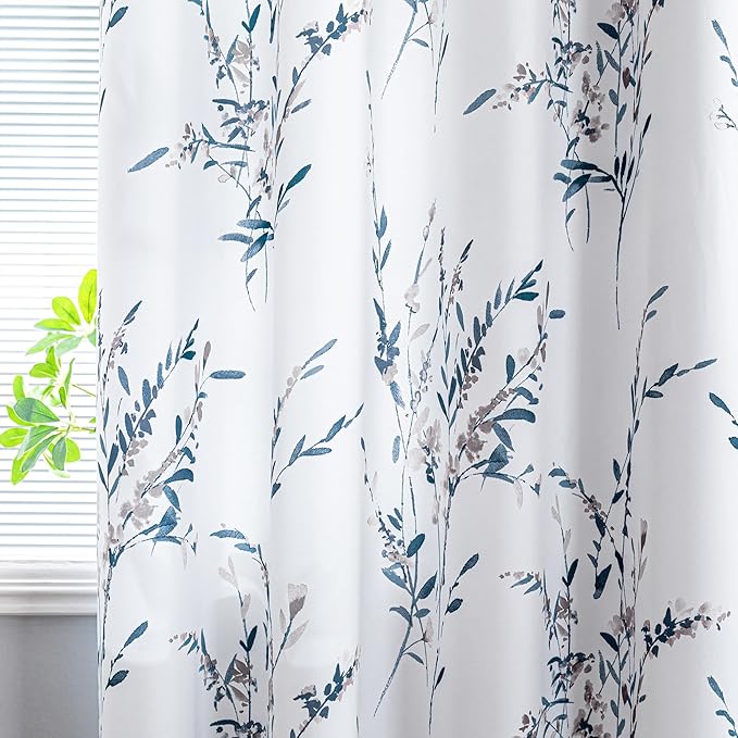MYSKY HOME 90 inch Curtains for Living Room Floral Curtains Light Filtering