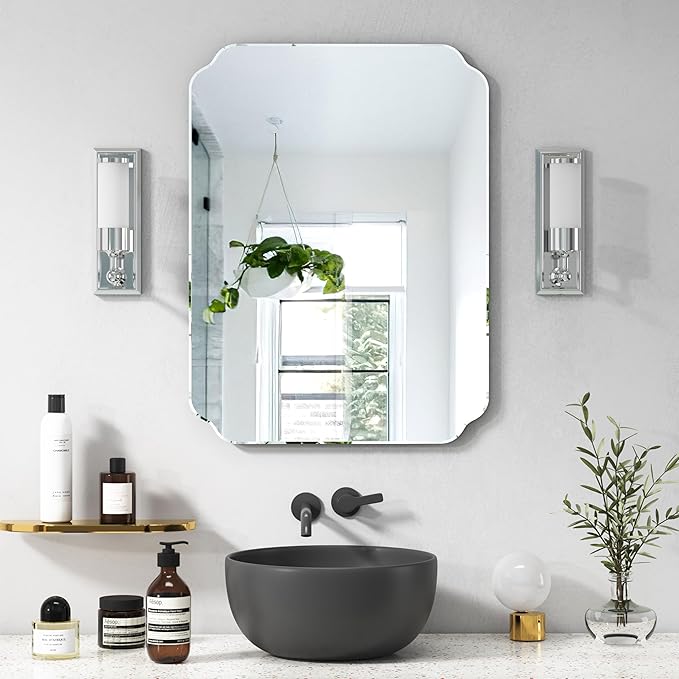 Bathroom Mirrors for Over Sink, Frameless Mirrors for Wall, 24x18 Inch Beveled