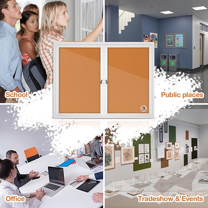 Lockable Outdoor Enclosed Bulletin Board, Weatherproof Cork Noticeboard