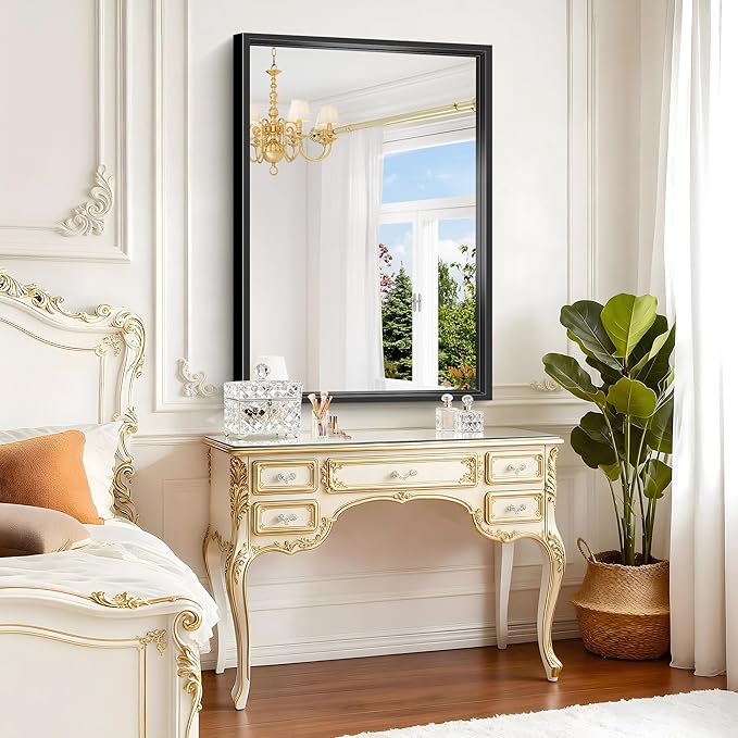 Bathroom Mirror, 42 x 30 Inch Brushed Black Rectangle Mirror, 0.6" Thick...