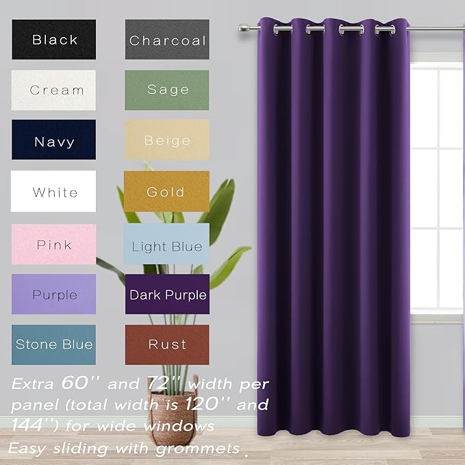 KOUFALL Dark Purple Blackout Curtains