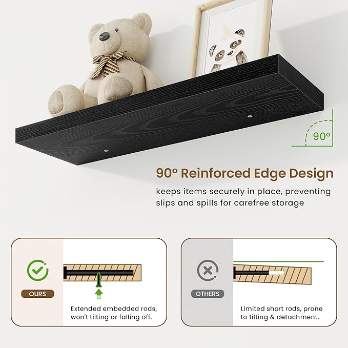 30in Floating Shelves for Wall, 2 Pack Long Wall Mounted Engineered Wood Shelves