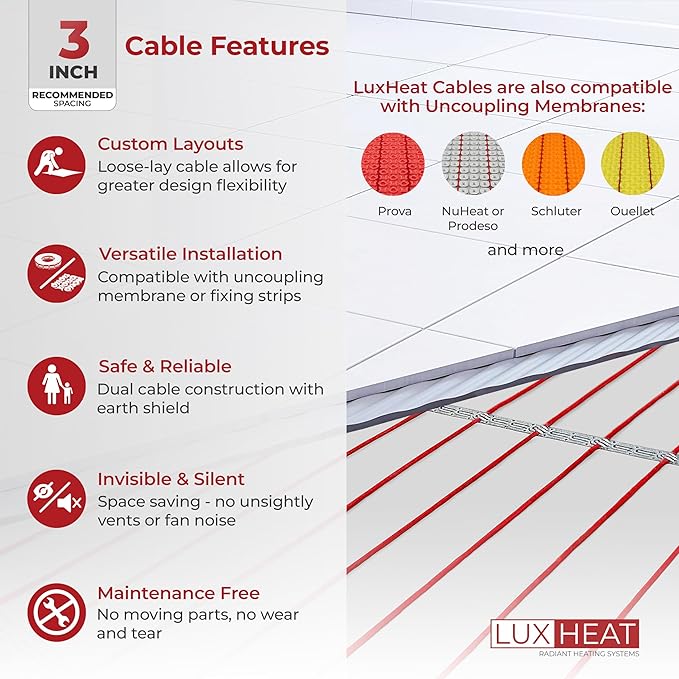 LuxHeat 70sqft Floor Heating Cable Kit - 240v Infloor Heat Kit - Complete