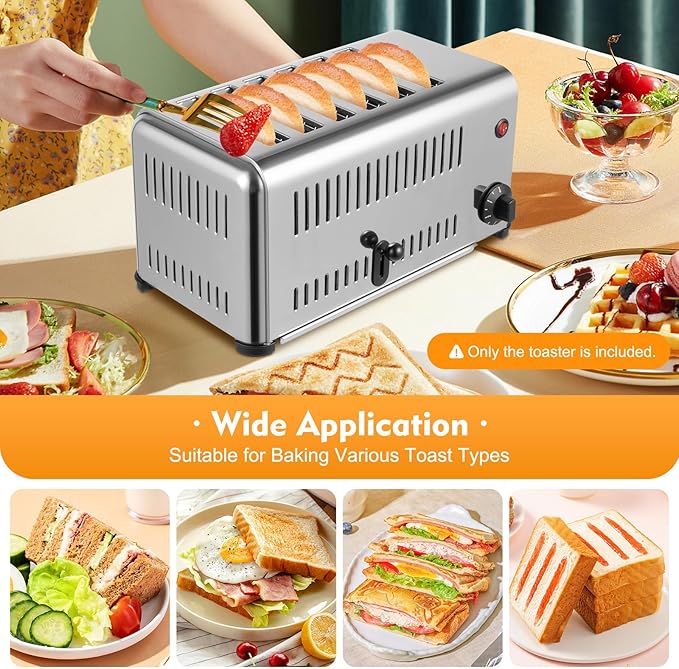 6 Slices Toaster, 1680W Commercial Bread Baking Machine