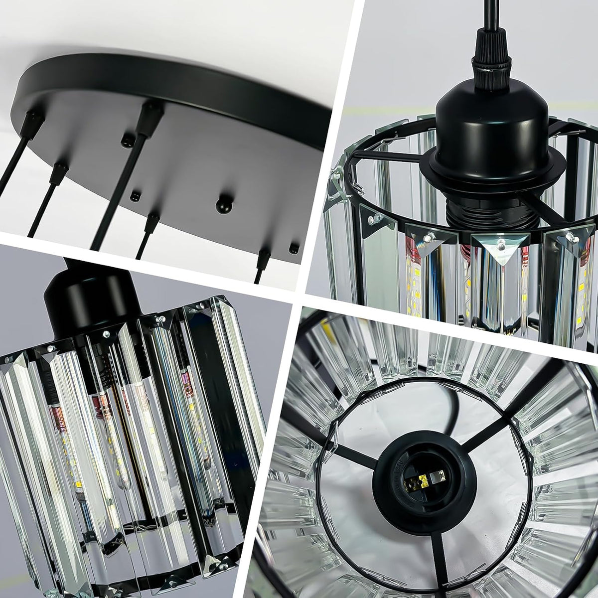 6-Light Crystal Raindrop Chandelier, Black, for High Ceilings