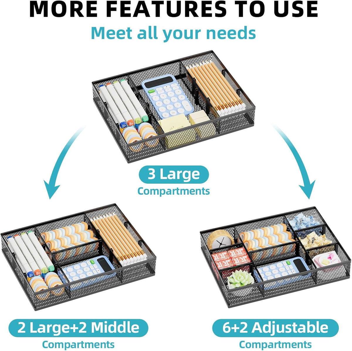 Marbrasse 2 Pack Desk Drawer Organizer, Mesh Drawer Organizer Tray with 8 Adj...