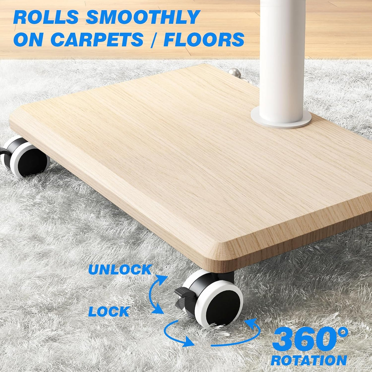 Rfiver Rolling TV Stand for 32 to 60 Inch TV up to 88lbs Wood Base White