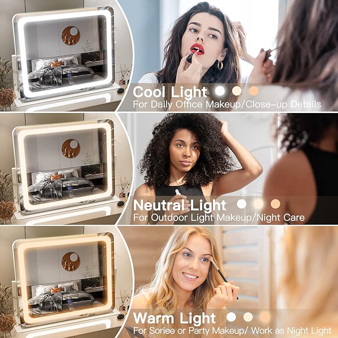 FENNIO Vanity Mirror with Lights 22''x17'' Makeup Mirror with...