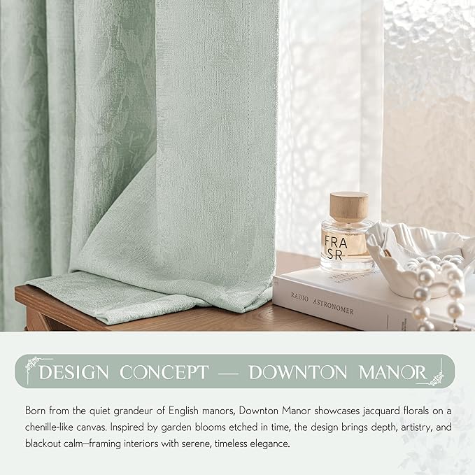 Beauoop Green Floral Jacquard Blackout Curtains 72 Inches Long 2 Panels