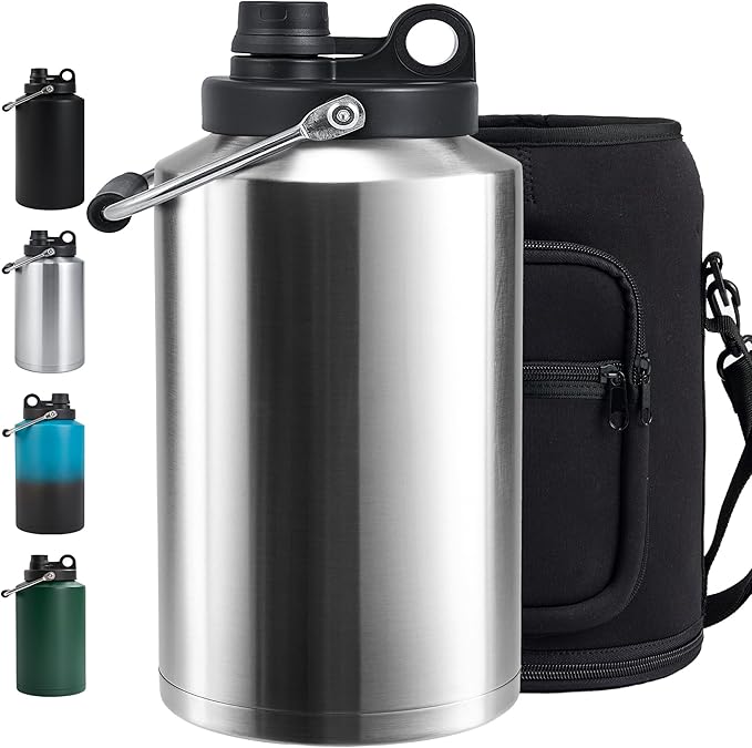 Insulated Gallon Jug with Handle, One Gallon, 128oz Stainless Steel, Large