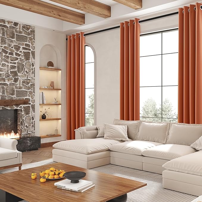 DUALIFE Rust Burnt Orange Curtains 90 Inches Long Blackout Bedroom Curtains