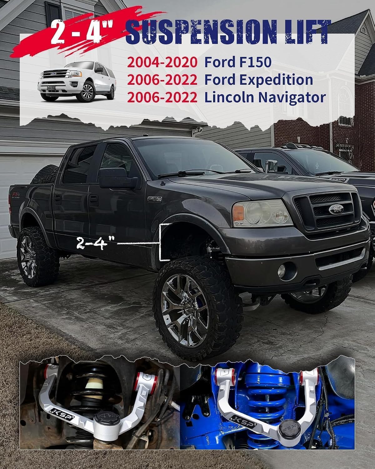 KSP F-150 Aluminum Upper Control Arm for 2-4" Leveling lift Kits, Adjust...