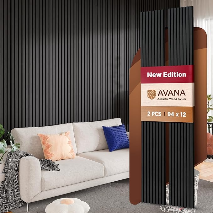 Avana Acoustic Wood Wall Panels – 94.4 x 12.6 Inch Black Oak Acoustic Panels ...