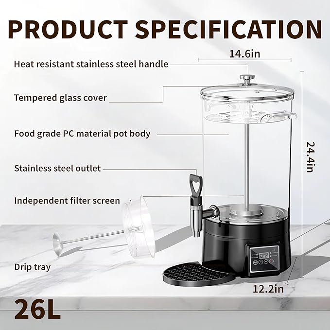 Coffee Urn Commercial Coffee Maker, 26 L 170 Cups, Transparent Electric