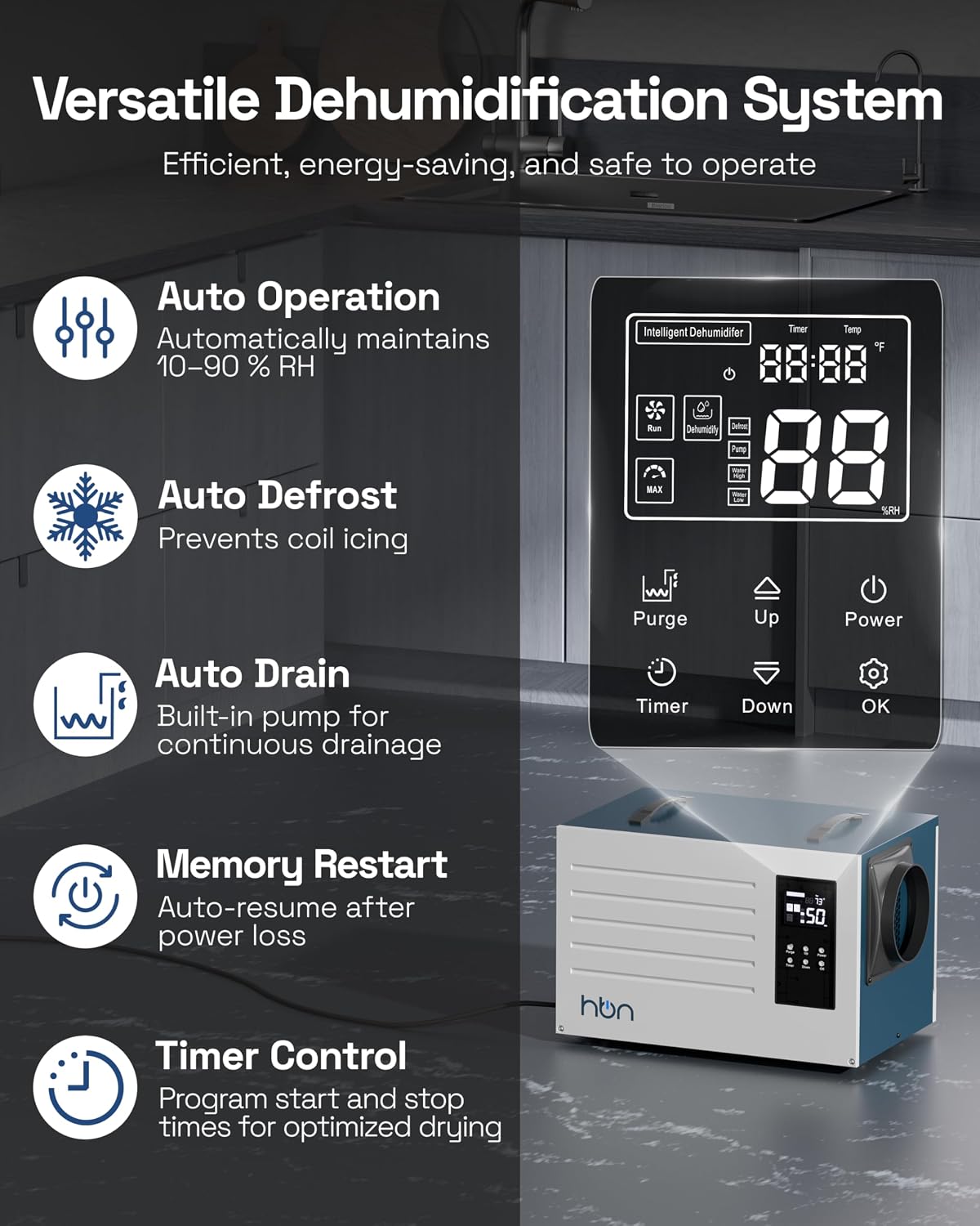 HBN Crawl space Dehumidifier 125 Pints with Pump and Drain Hose, Industrial D...