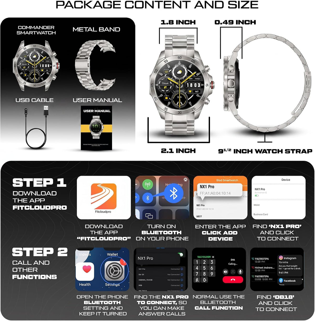 ALPHAGEAR Commander Rugged Smartwatch for Men, Heavy-Duty Tactical Watch