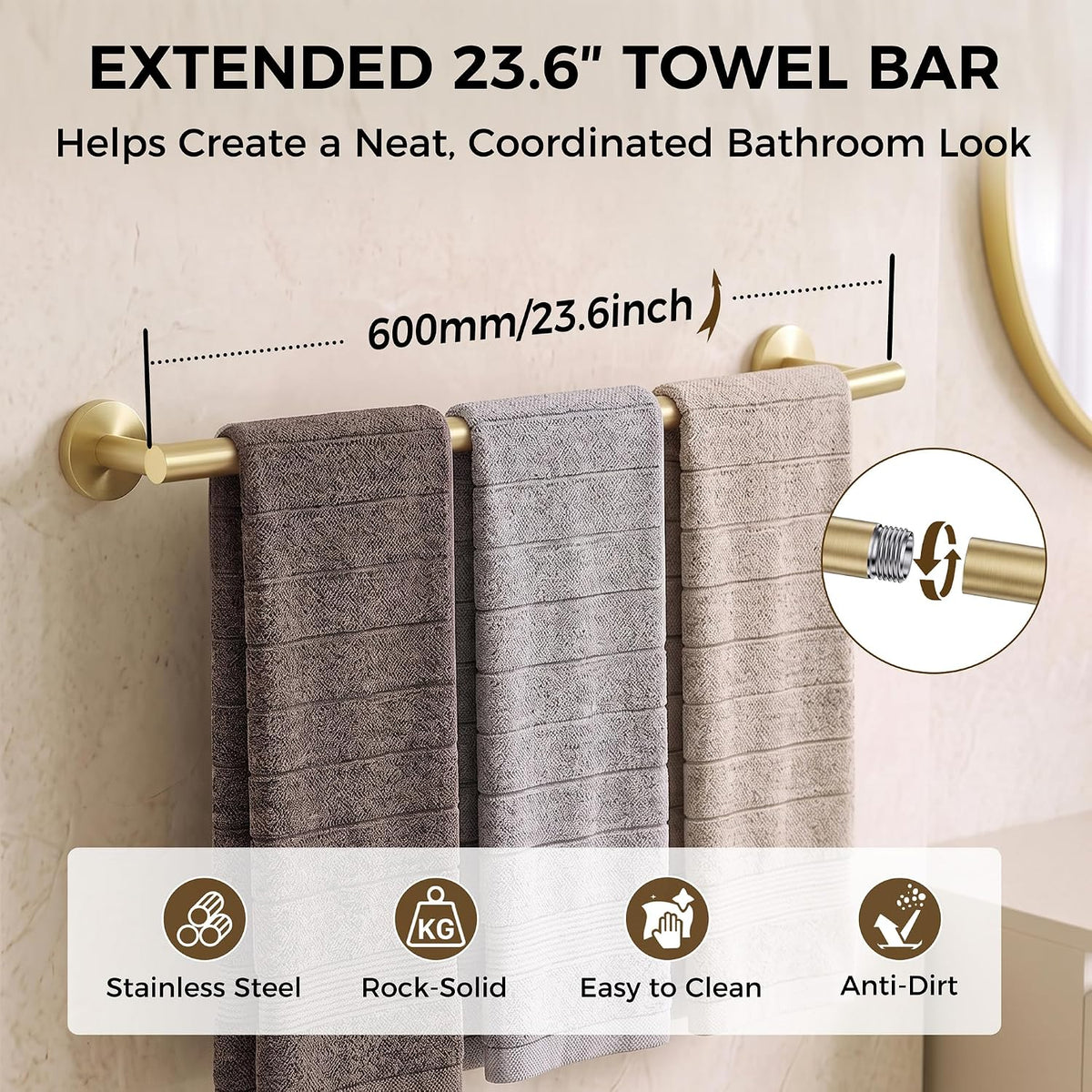 5-Piece 23.6 Inch Brushed Gold Bathroom Hardware Accessories Set