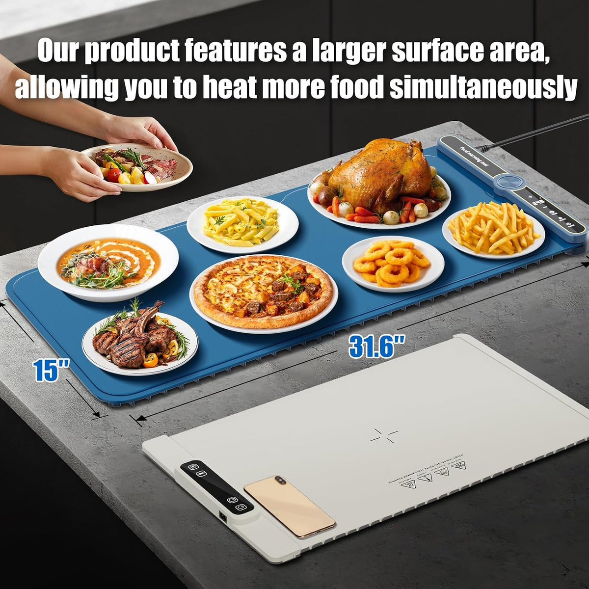Extra Large Warming Mat for Food, 31.6"x15" Food Warmer for Parties...