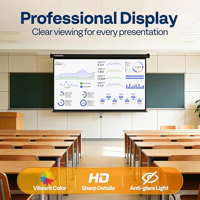 VIVOHOME 80 Inch 16:9 Pull Down Projector Screen, HD 4K Retractable Movie Screen