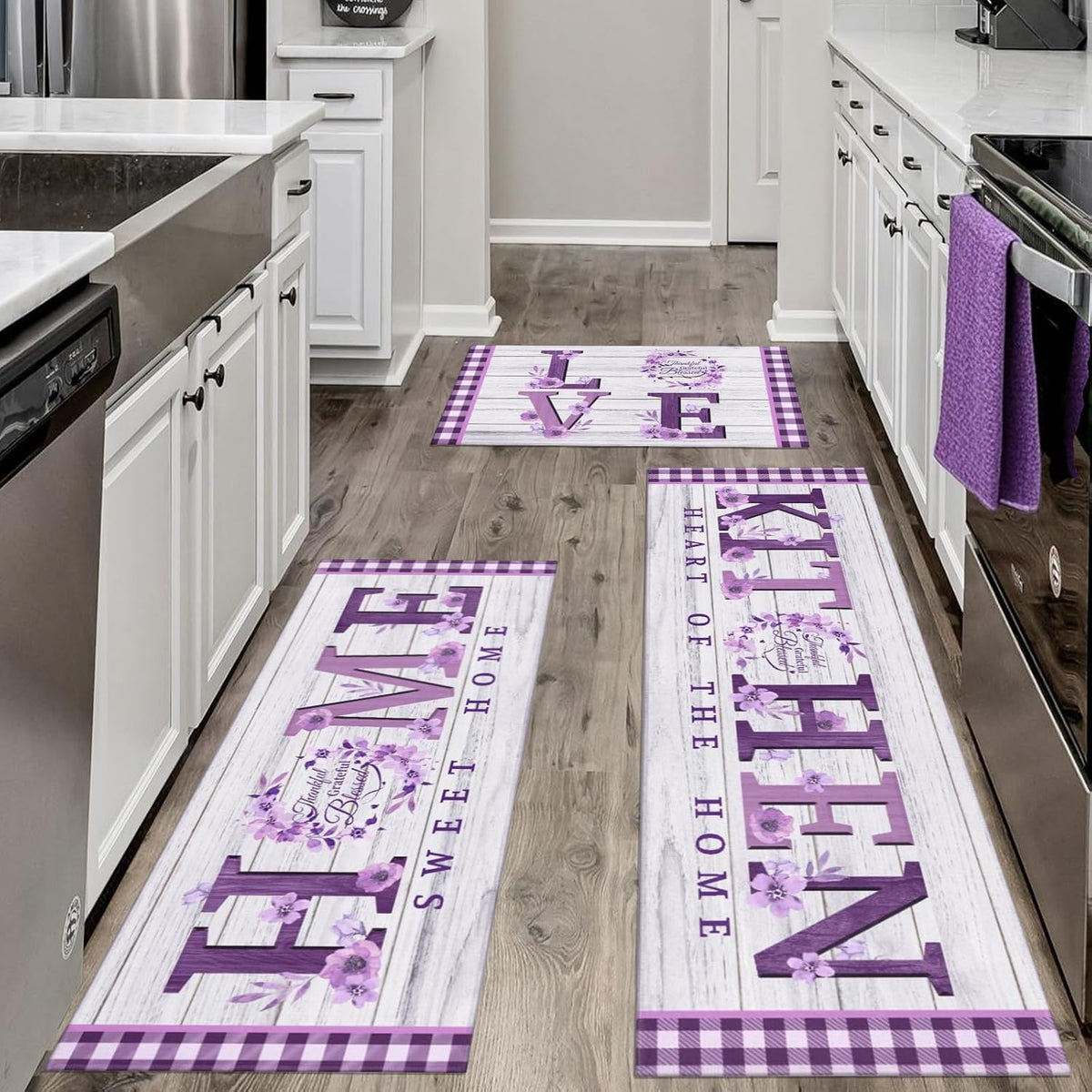 Purple Kitchen Rugs sets of 3 Washable, Kitchen Decor and Accessories