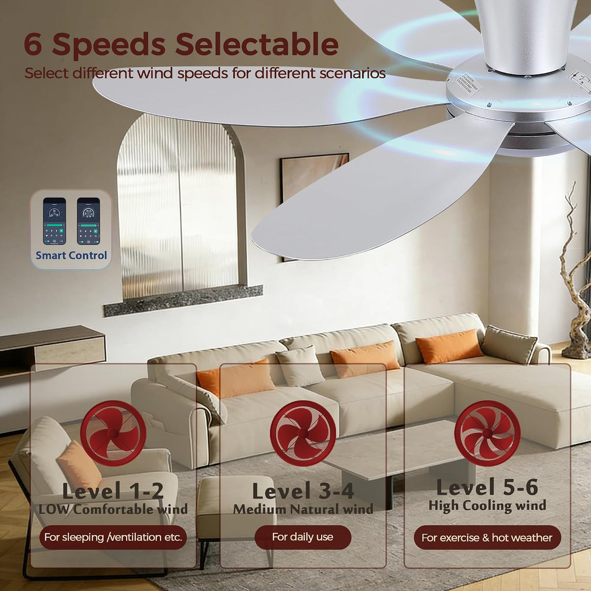 GJeg Ceiling Fans with Lights,42" Low Profile Ceiling Fan (Silver)