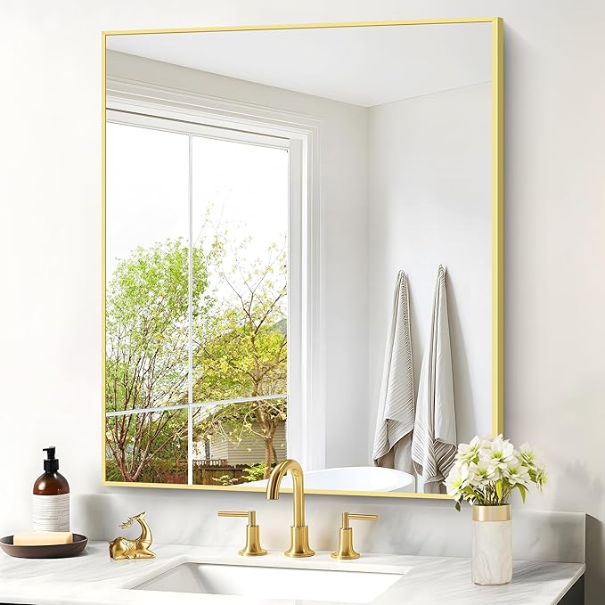 Gold Bathroom Mirror for Wall, 30x36 Inch Rectangle