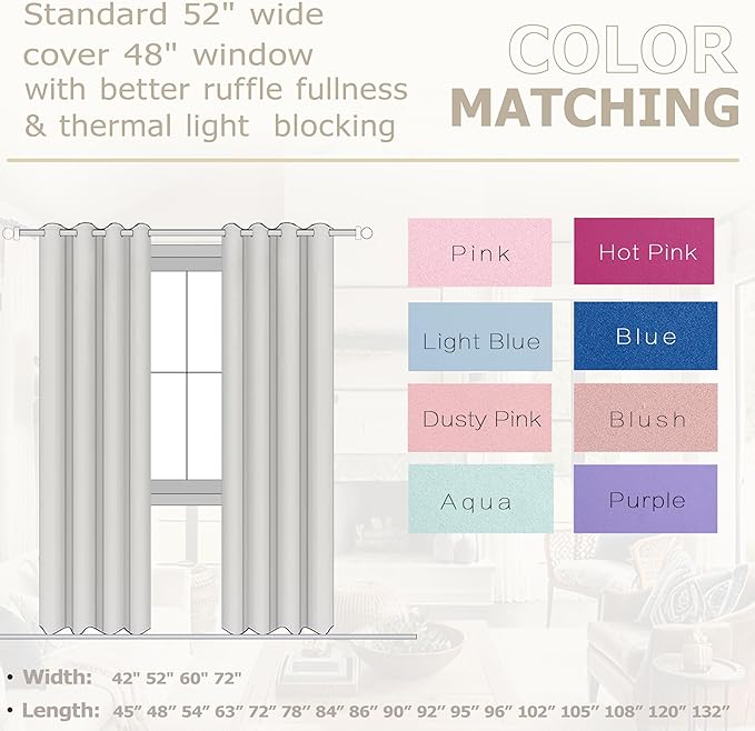 KOUFALL 108 Inch Curtains 2 Panel Set, Floor to Ceiling Room Darkening Extra