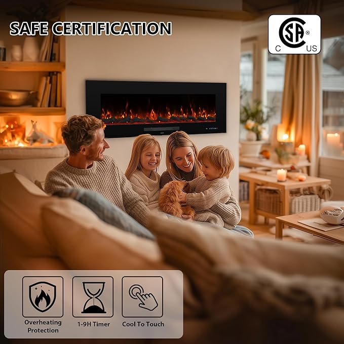 72" Electric Fireplace, Recessed & Wall Mounted Fireplace Heater 13 ...