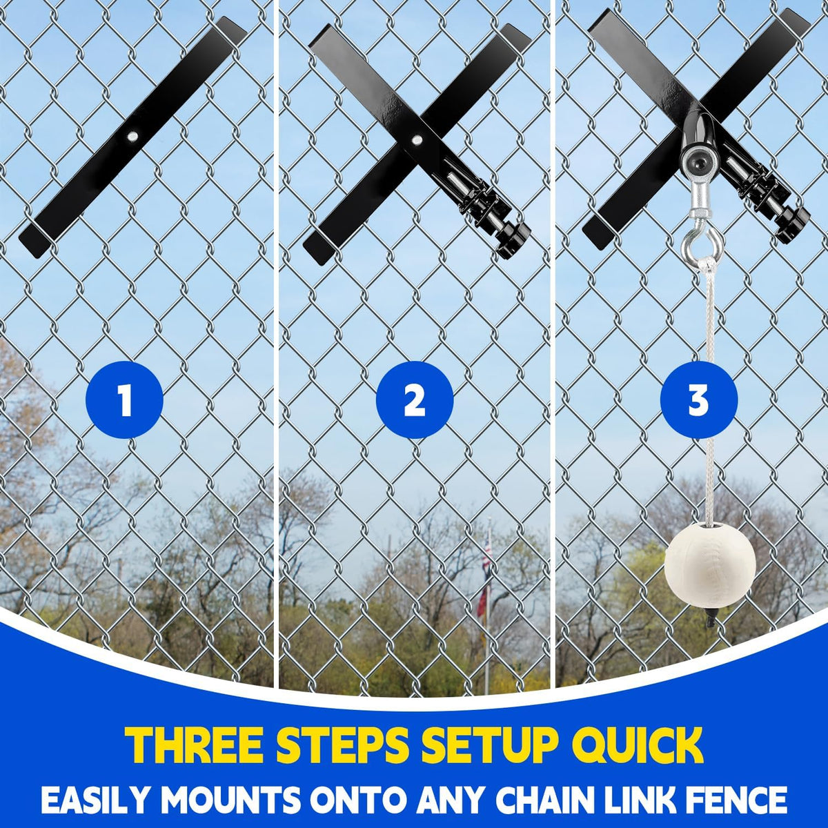 Portable Hitting Trainer with Tethered Ball for Fence Mounting