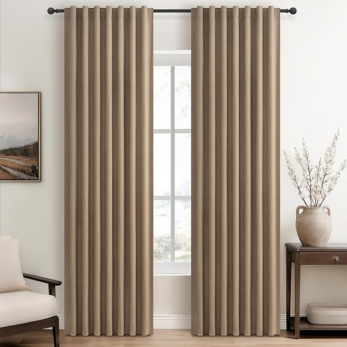 RustBrown Black Out 90 Inch Long Boho Curtains 2 Panel Set, Farmhouse Curtains