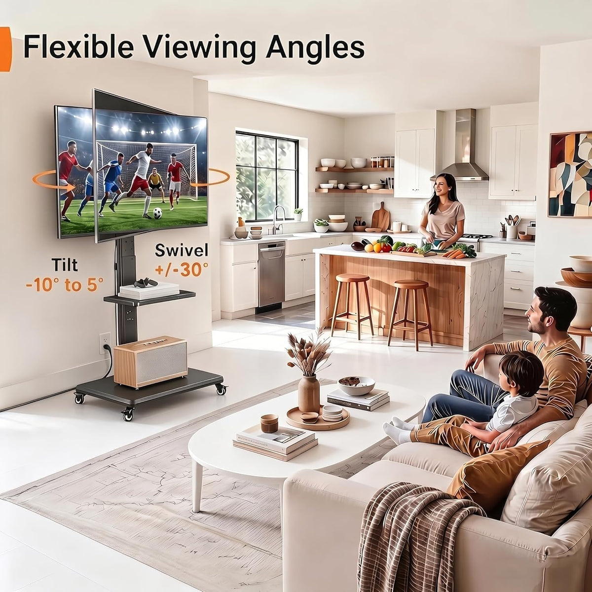 Perlegear Mobile TV Stand with Power Outlet, Tilt & Swivel Rolling TV Sta...