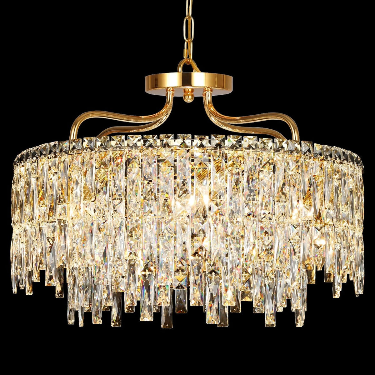 24" 8 Lights Gold Crystal Chandeliers for Dining Room Light Fixture