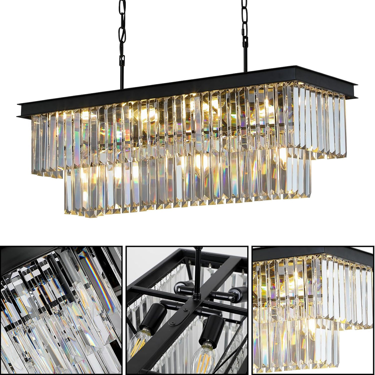 Weesalife Black Crystal Chandeliers for Dining Room，11-Lights L33.5 Inch