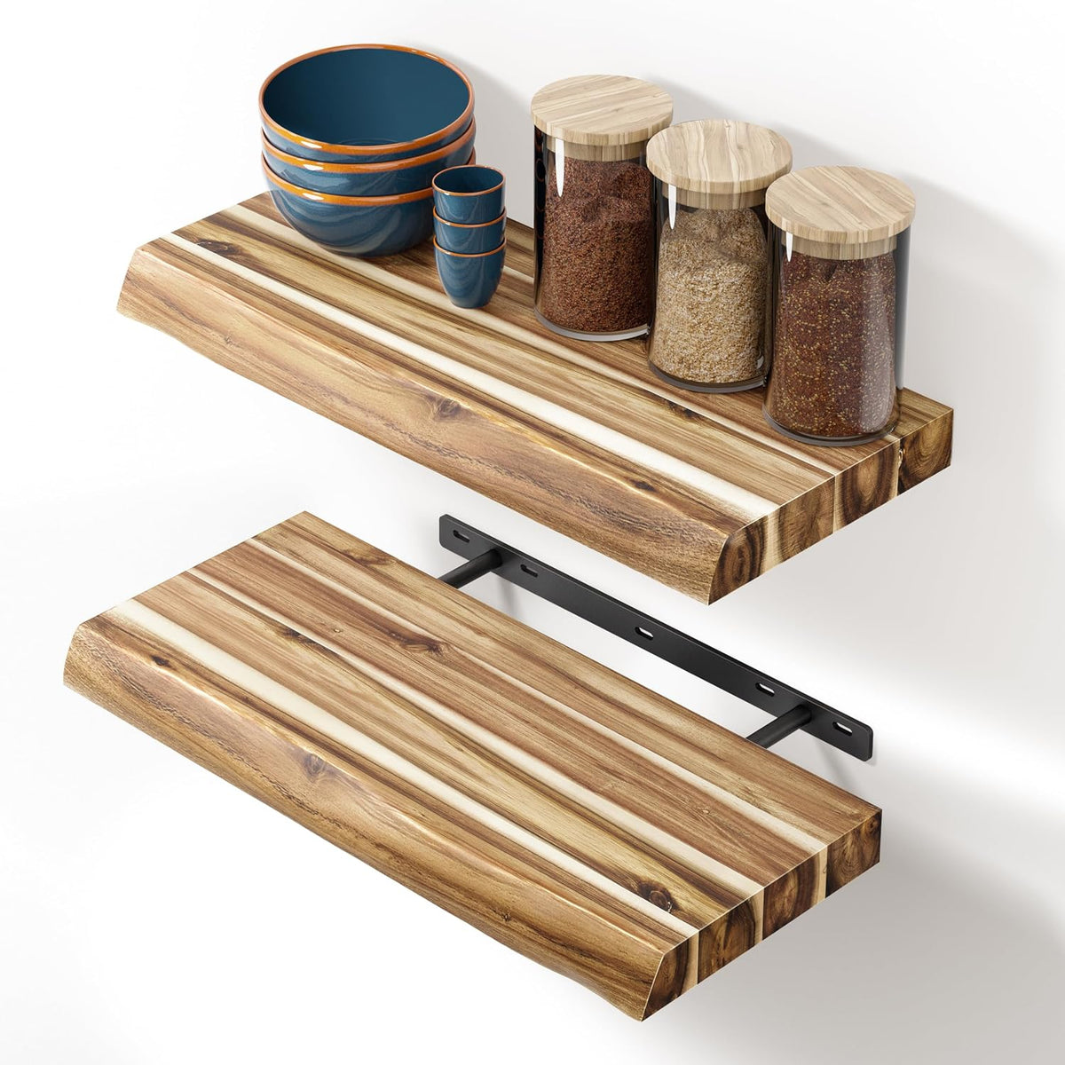 BATODA Acacia Live Edge Floating Shelves, Wall Mounted, 17", Set of 2 Pcs