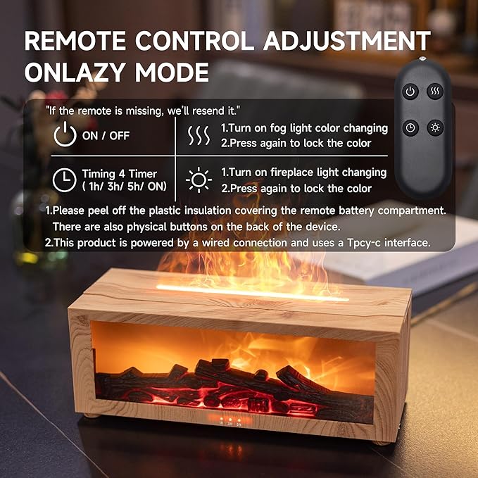 Fireplace Flame Air Diffuser Humidifier, 7 Colors Aromatherapy Essential Oil