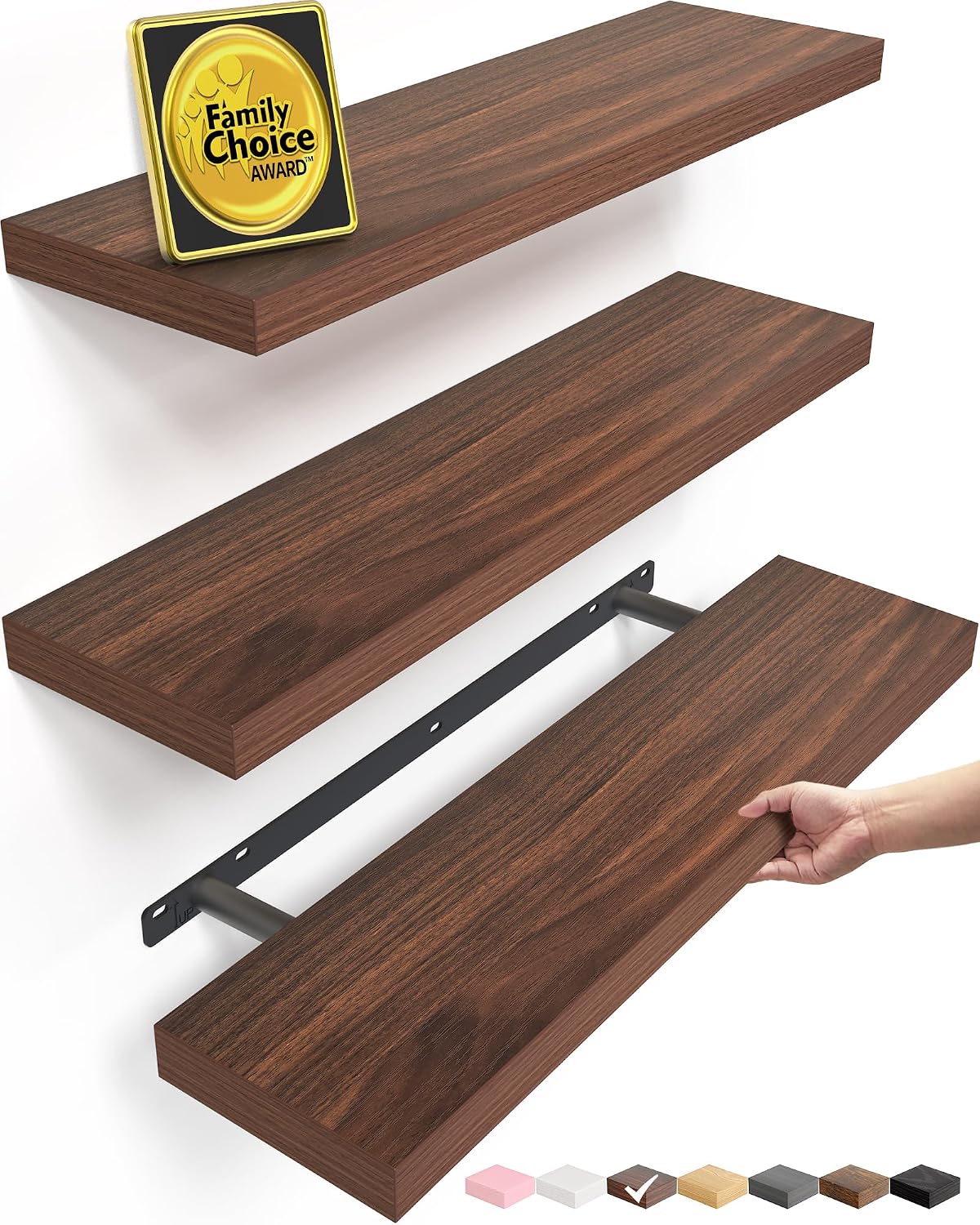 BAYKA Walnut-Like Floating Shelves 22.5in, 3Pack, Wall Mounted Wall Decor
