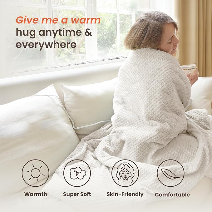 Heated Blanket Electric Blanket Twin Waffle, 62x84 Inches Sherpa Fleece Fast