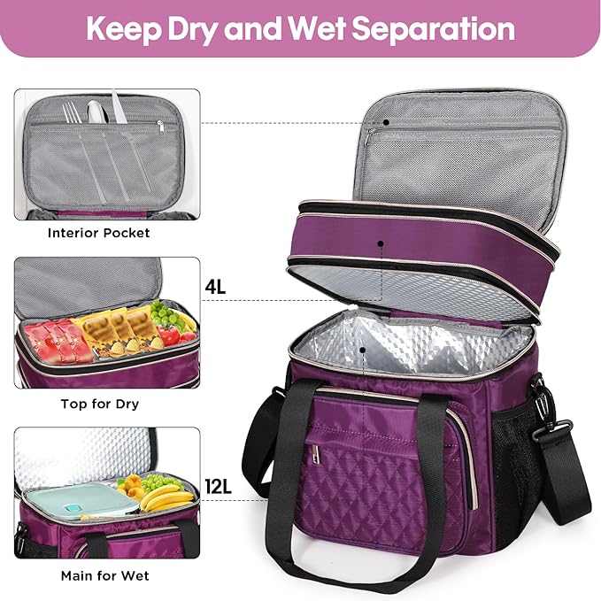 GLENKEY Expandable Insulated Lunch Box, Double Deck Lightweight Large Lunch Bag