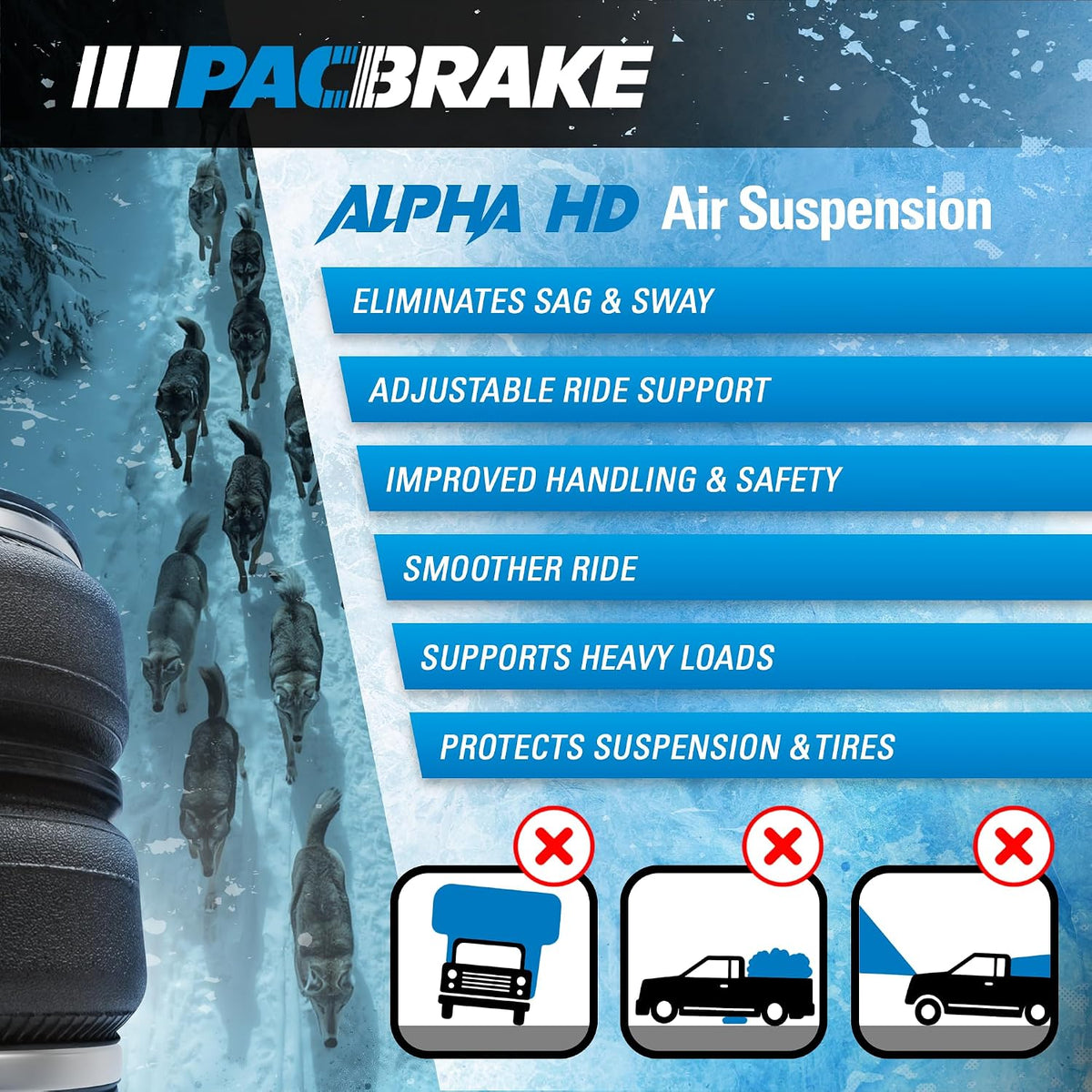 Pacbrake HP10206 ALPHA HD Rear Air Suspension Kit fits 2014-2025 RAM 2500 exc...