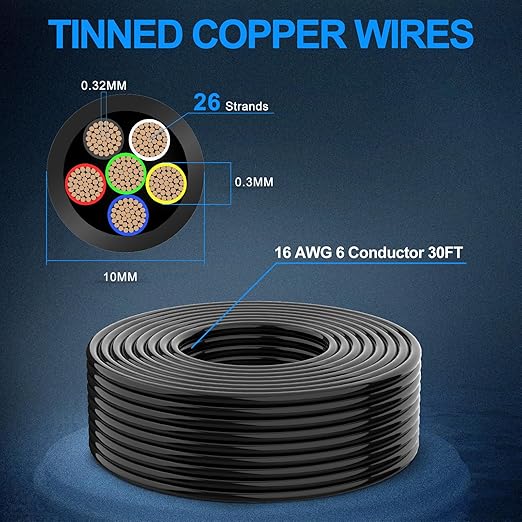 NAOEVO 16 Gauge Wire 6 Conductor Electrical Wire, 16 AWG Stranded PVC Cord