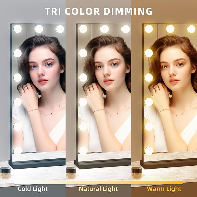Vanity Mirror with Lights, Makeup Mirror with 17 Dimmable LED Bulbs, 3 Color